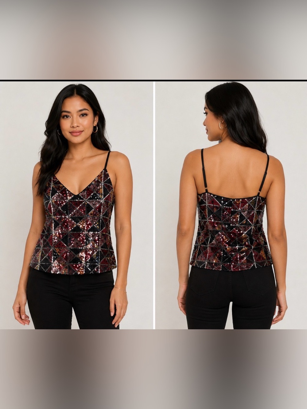 Peach Couture Sequin Blouse - Black and Red